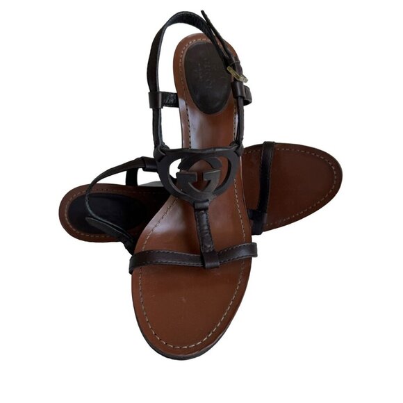 Gucci Wedge Sandals | Interlocking G Logo | Preloved Designer Shoes Sz 10.5 - Picture 1 of 16